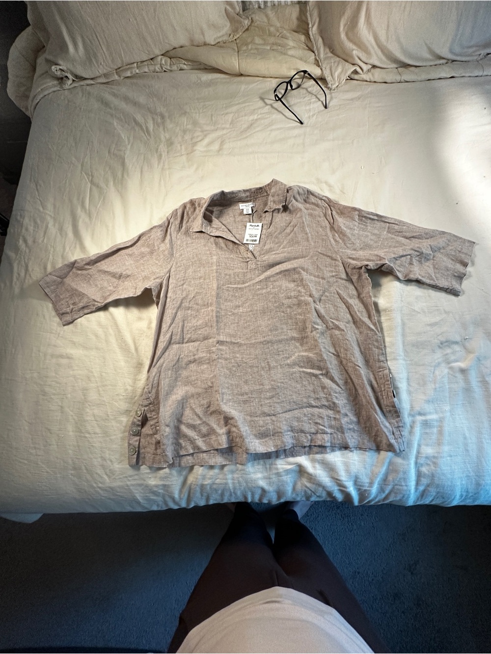 Relaxed Linen Tunic Top in Light Taupe